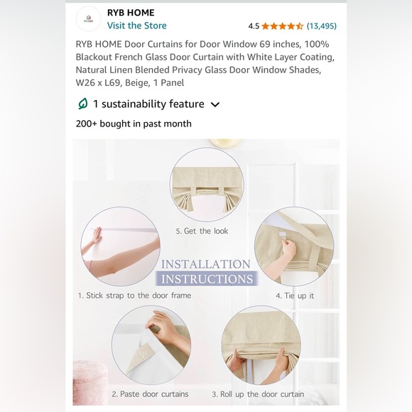 RYB home door curtain. W26” x L69”. Beige color. ￼ - Picture 2 of 6